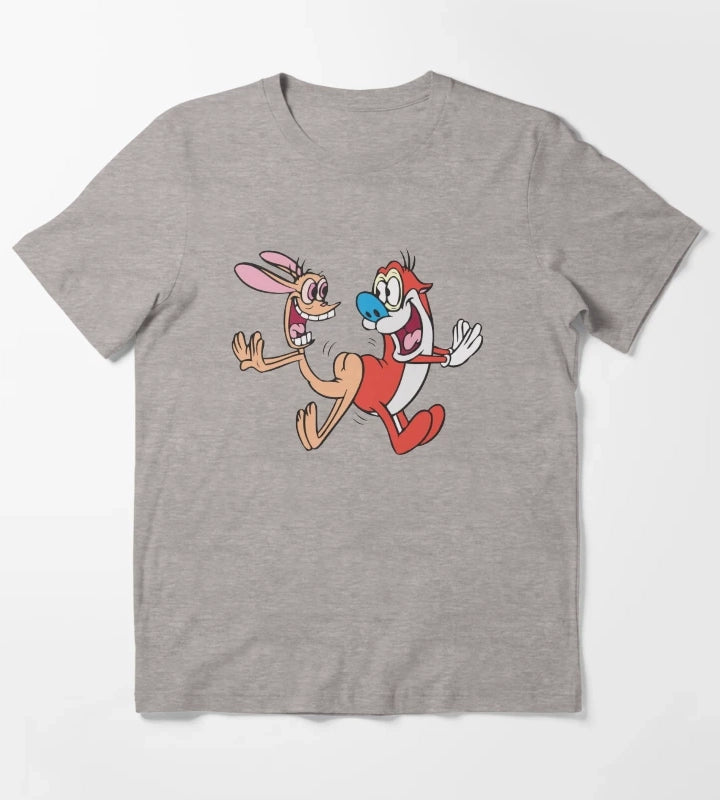 Ren and Stimpy Happy Jumping Butt Bump T-Shirt Heather Grey