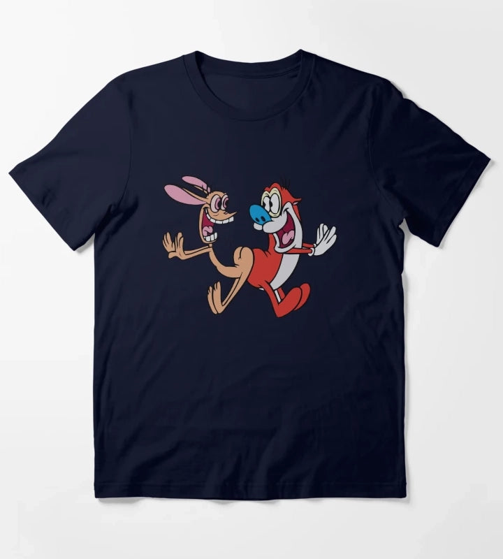 Ren and Stimpy Happy Jumping Butt Bump T-Shirt Navy
