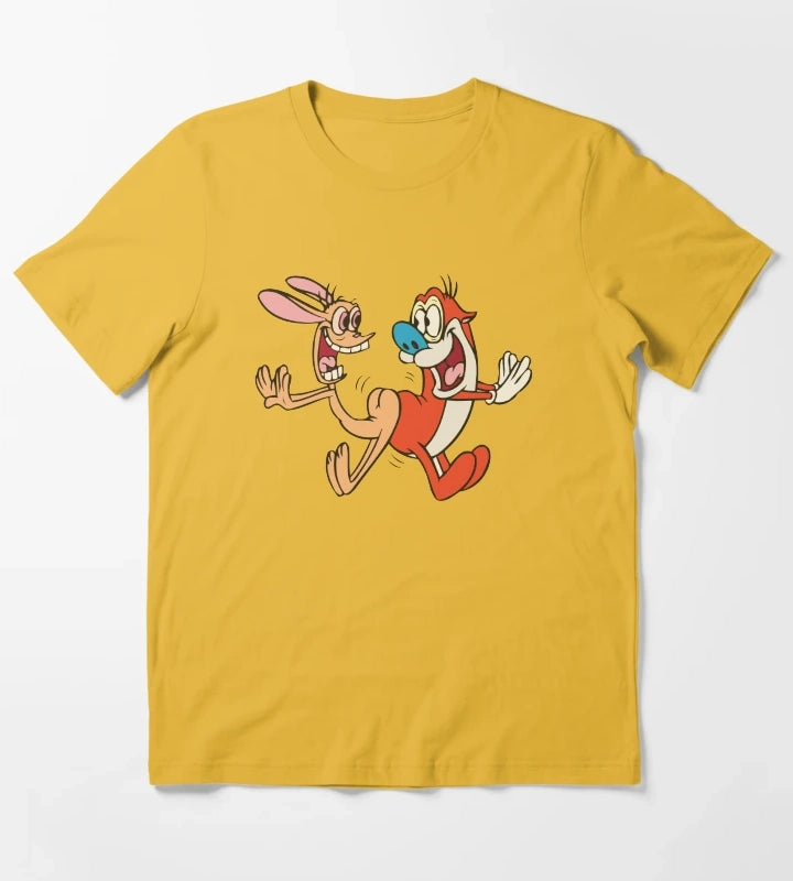 Ren and Stimpy Happy Jumping Butt Bump T-Shirt Yellow