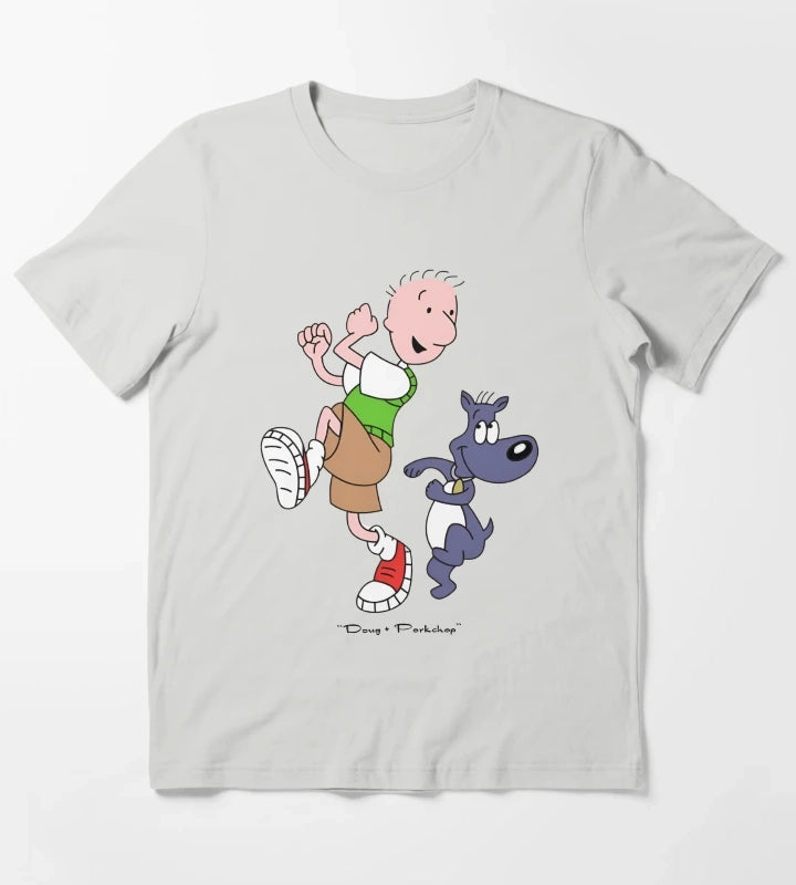 Retro 90s Cartoon Boy and Blue Dog Best Friends Art T-Shirt Light Grey