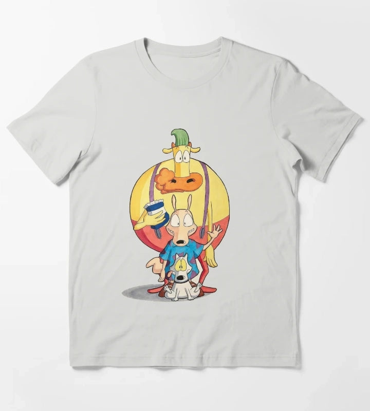 Retro 90s Wallaby and Friends Classic Cartoon Art T-Shirt Light Grey