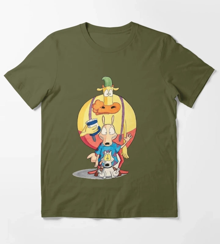 Retro 90s Wallaby and Friends Classic Cartoon Art T-Shirt Olive Green