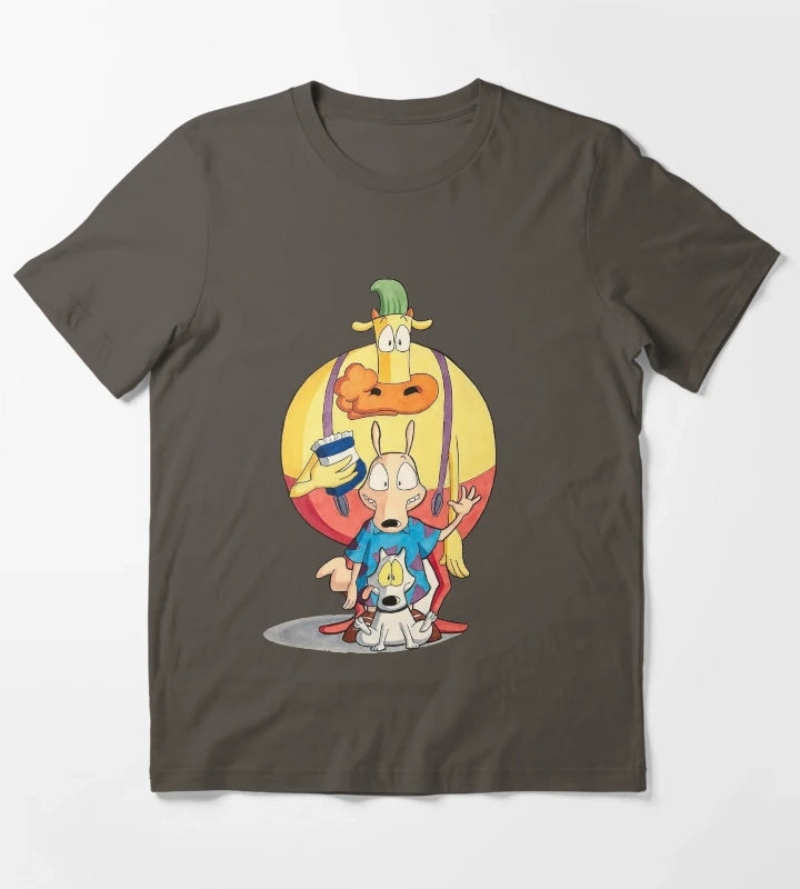 Retro 90s Wallaby and Friends Classic Cartoon Art T-Shirt Dark Grey