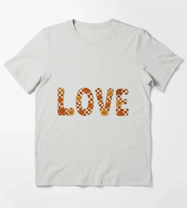 Retro Checkerboard Love Groovy Flower Power Daisies T-Shirt Light Grey