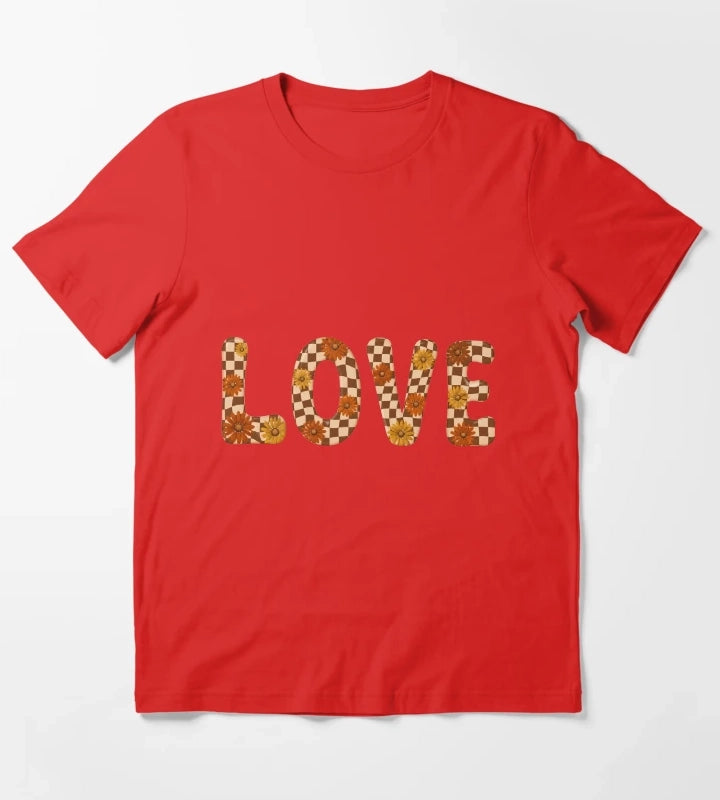 Retro Checkerboard Love Groovy Flower Power Daisies T-Shirt Red