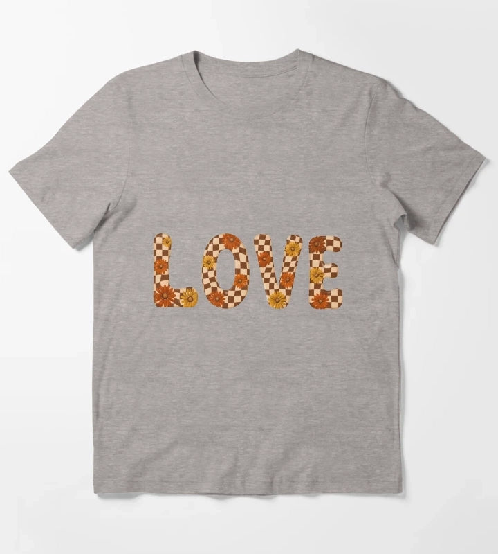 Retro Checkerboard Love Groovy Flower Power Daisies T-Shirt Heather Grey
