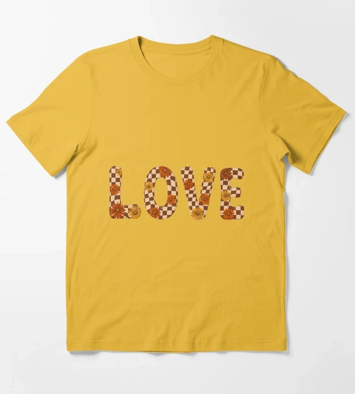 Retro Checkerboard Love Groovy Flower Power Daisies T-Shirt Yellow