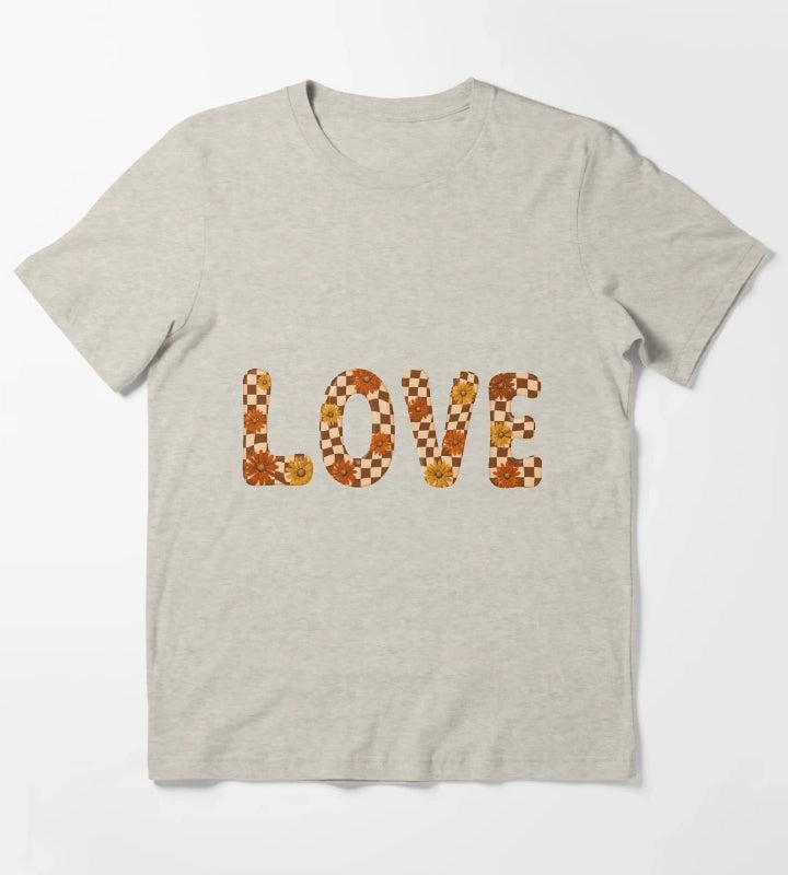 Retro Checkerboard Love Groovy Flower Power Daisies T-Shirt Cream