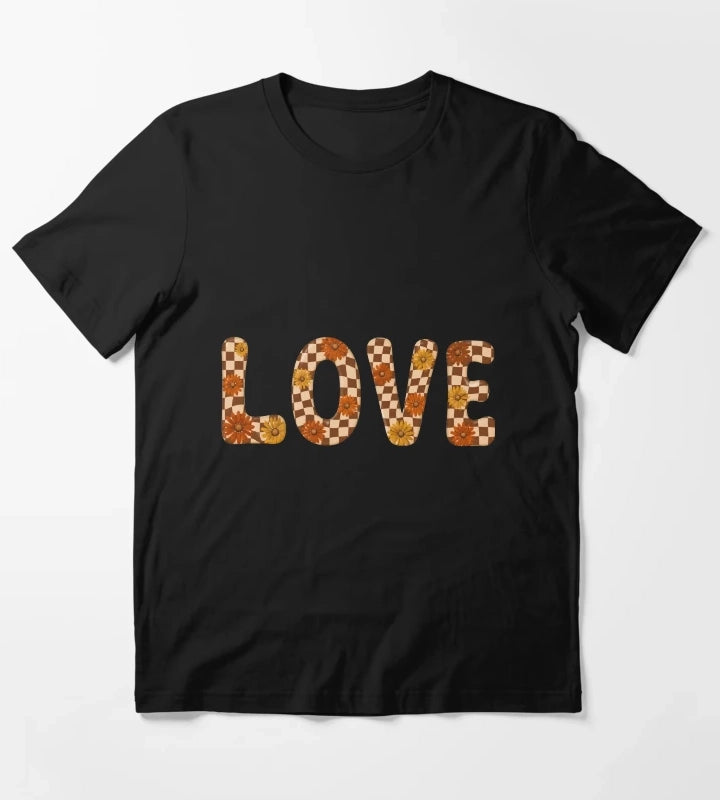 Retro Checkerboard Love Groovy Flower Power Daisies T-Shirt