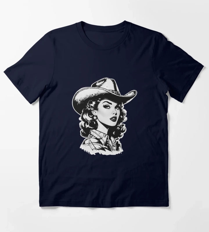 Retro Cowgirl Western design T-Shirt Navy