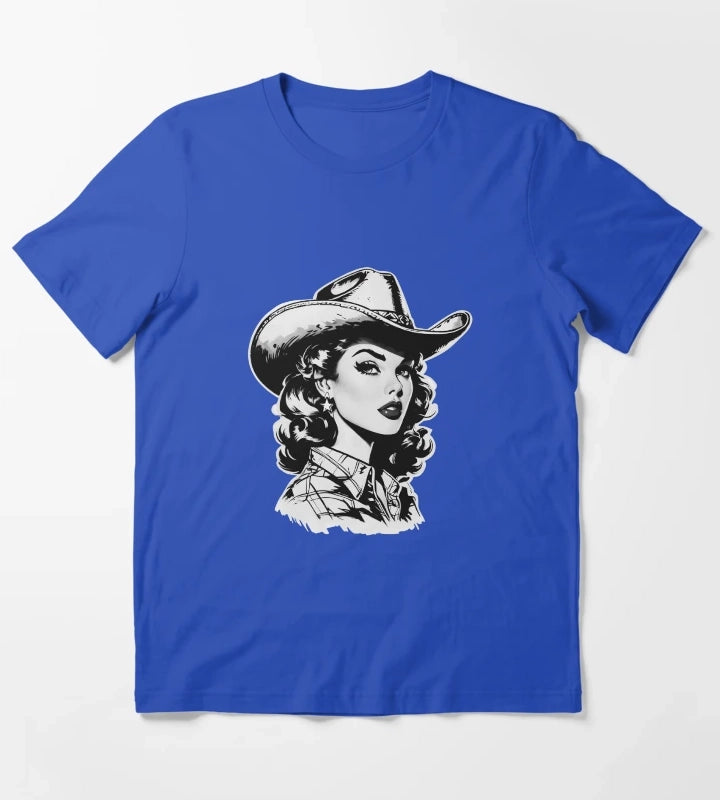 Retro Cowgirl Western design T-Shirt Blue