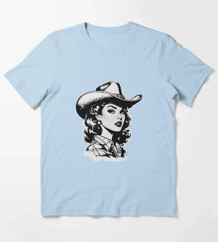 Retro Cowgirl Western design T-Shirt Sky Blue