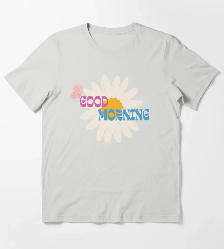 Retro Daisy Good Morning Butterfly Graphic T-Shirt Light Grey
