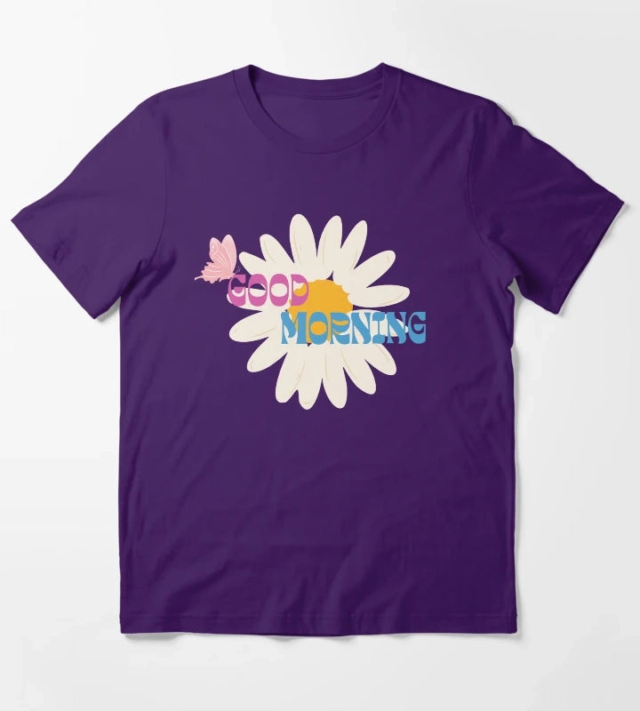 Retro Daisy Good Morning Butterfly Graphic T-Shirt Purple