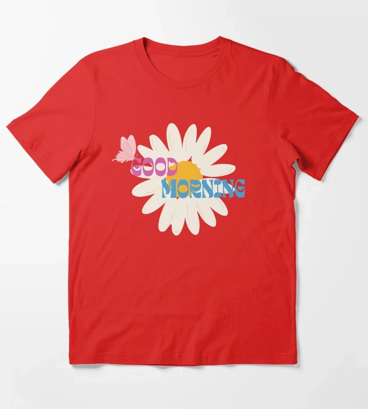 Retro Daisy Good Morning Butterfly Graphic T-Shirt Red