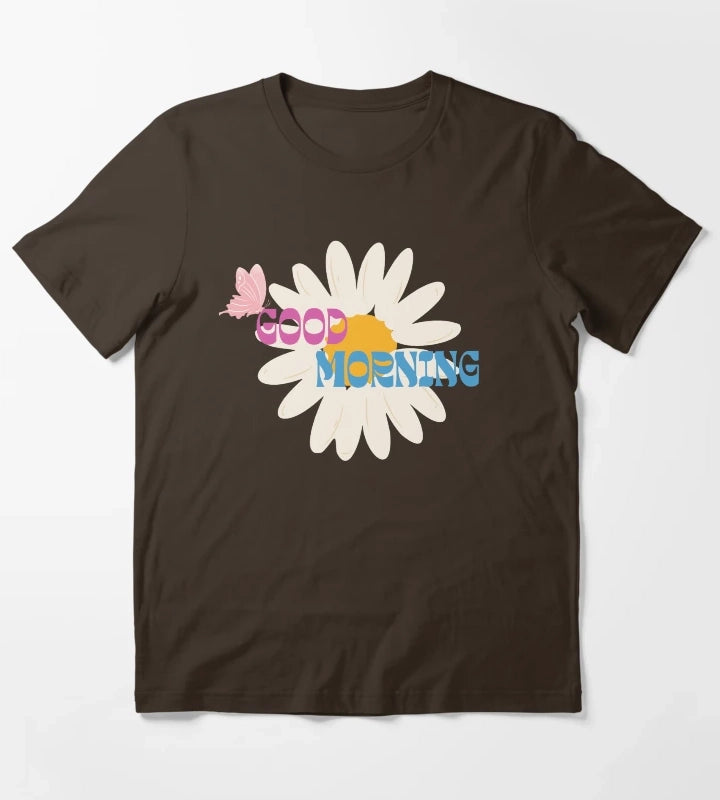Retro Daisy Good Morning Butterfly Graphic T-Shirt Brown