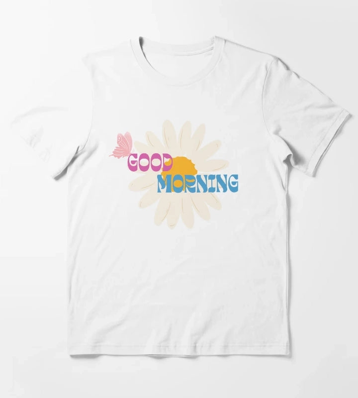 Retro Daisy Good Morning Butterfly Graphic T-Shirt White
