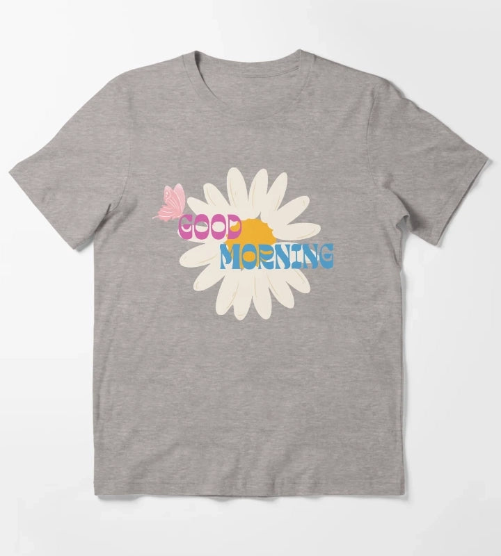 Retro Daisy Good Morning Butterfly Graphic T-Shirt Heather Grey