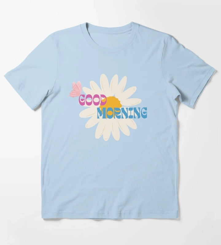 Retro Daisy Good Morning Butterfly Graphic T-Shirt Sky Blue