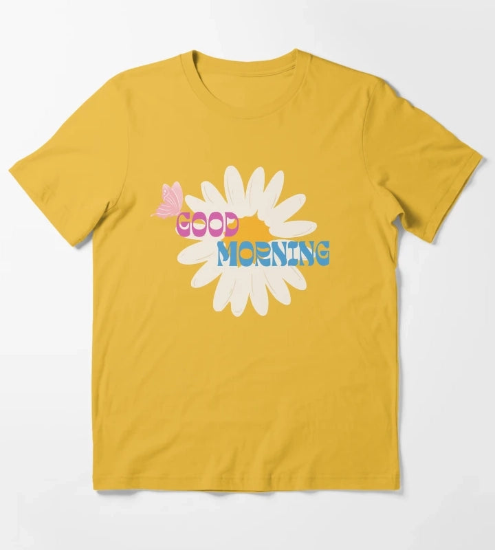 Retro Daisy Good Morning Butterfly Graphic T-Shirt Yellow