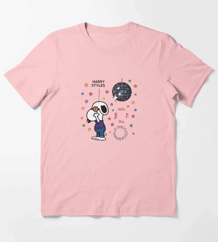 Retro Disco Occasionally Kiss All The Time Graphic Cute Snoopy Inspired Concert Top for Music Fans T-Shirt Dark Grey