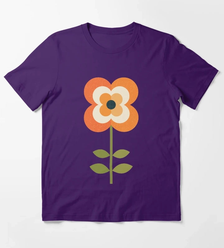Retro Flower Orange and Charcoal T-Shirt Purple