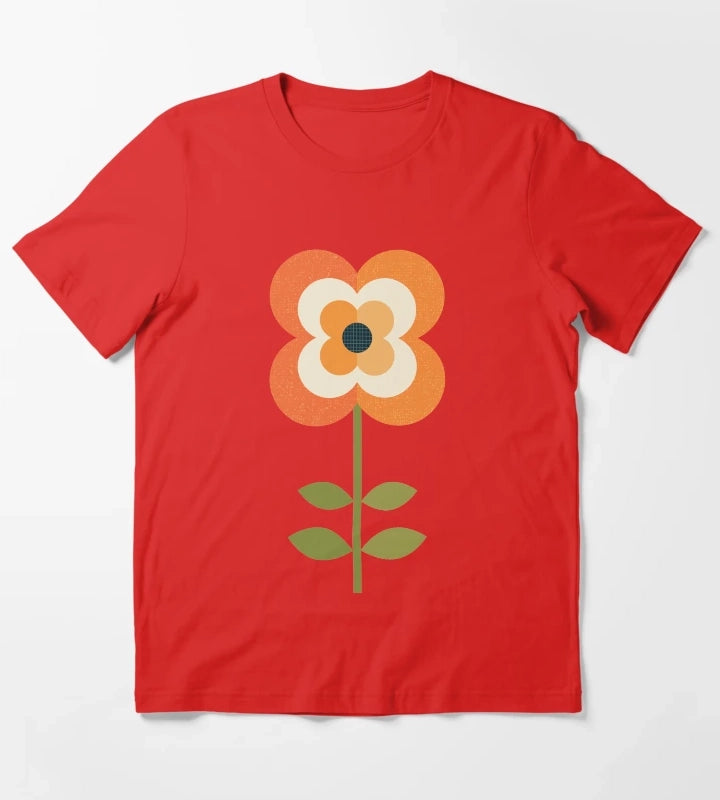 Retro Flower Orange and Charcoal T-Shirt Red