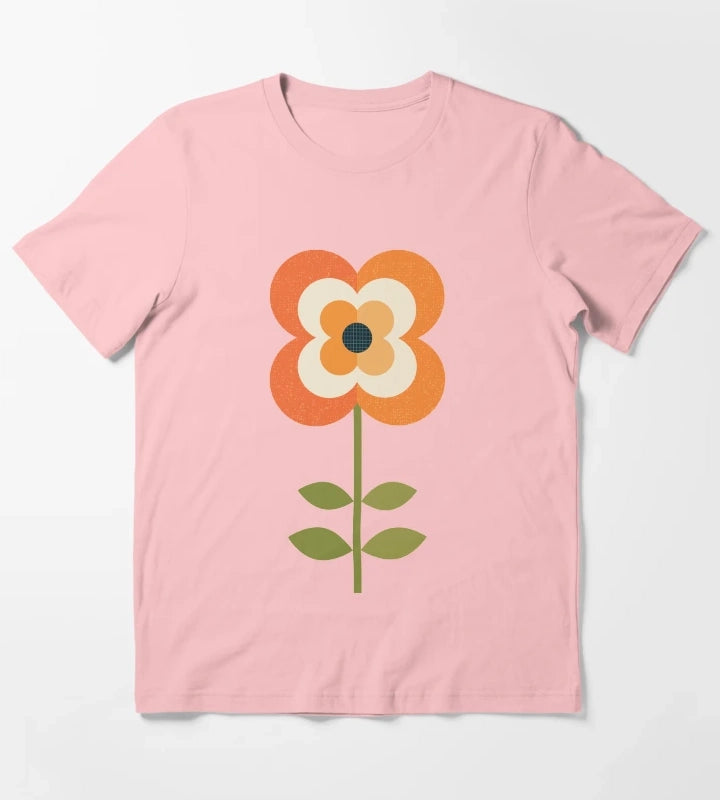 Retro Flower Orange and Charcoal T-Shirt Dark Grey