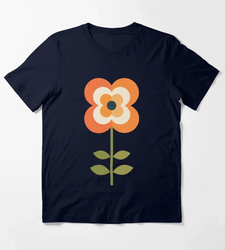 Retro Flower Orange and Charcoal T-Shirt Navy