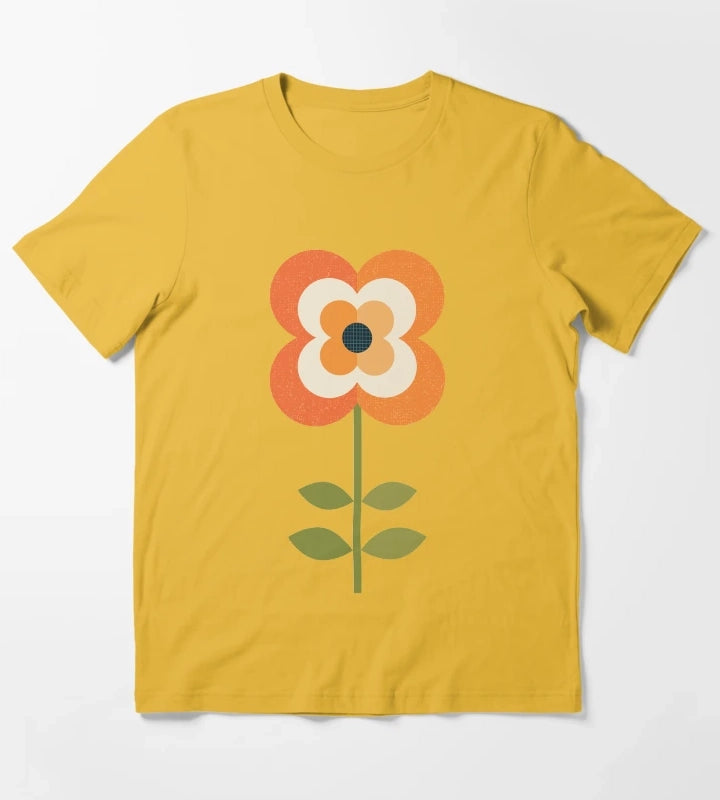 Retro Flower Orange and Charcoal T-Shirt Yellow