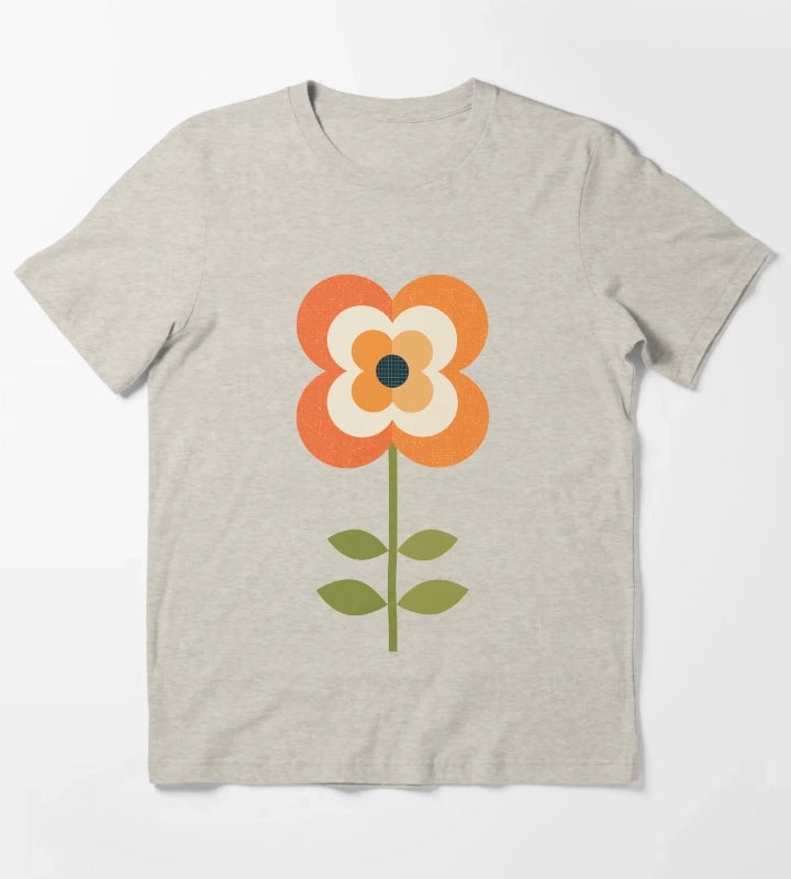 Retro Flower Orange and Charcoal T-Shirt Cream