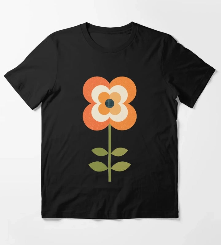 Retro Flower Orange and Charcoal T-Shirt