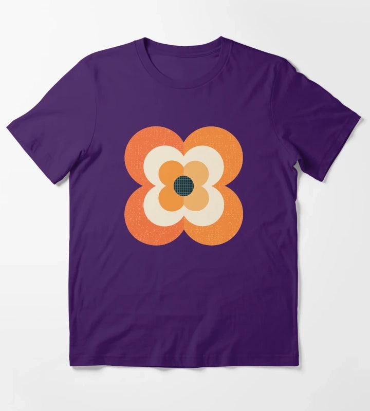 Retro Flowers Orange and Charcoal T-Shirt Purple