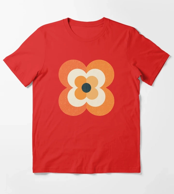 Retro Flowers Orange and Charcoal T-Shirt Red