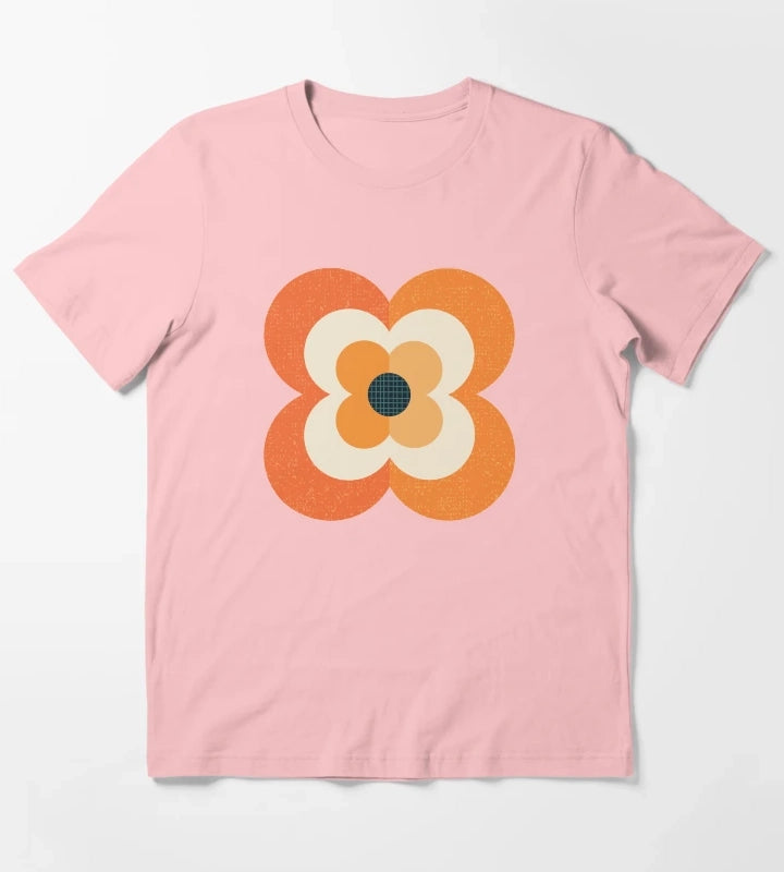 Retro Flowers Orange and Charcoal T-Shirt Dark Grey