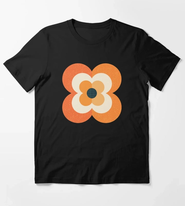 Retro Flowers Orange and Charcoal T-Shirt