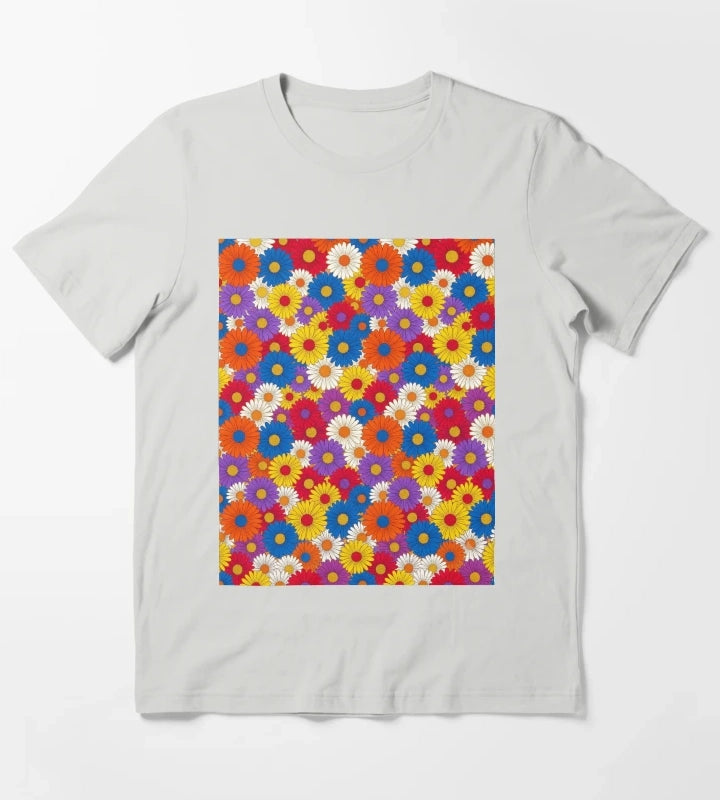 Retro Groovy Daisy Flower Pattern Colorful Seamless Floral Design T-Shirt Light Grey