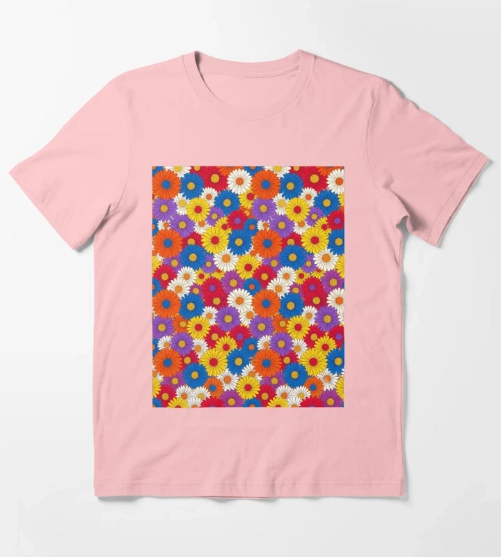 Retro Groovy Daisy Flower Pattern Colorful Seamless Floral Design T-Shirt Dark Grey