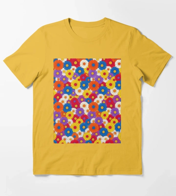 Retro Groovy Daisy Flower Pattern Colorful Seamless Floral Design T-Shirt Yellow