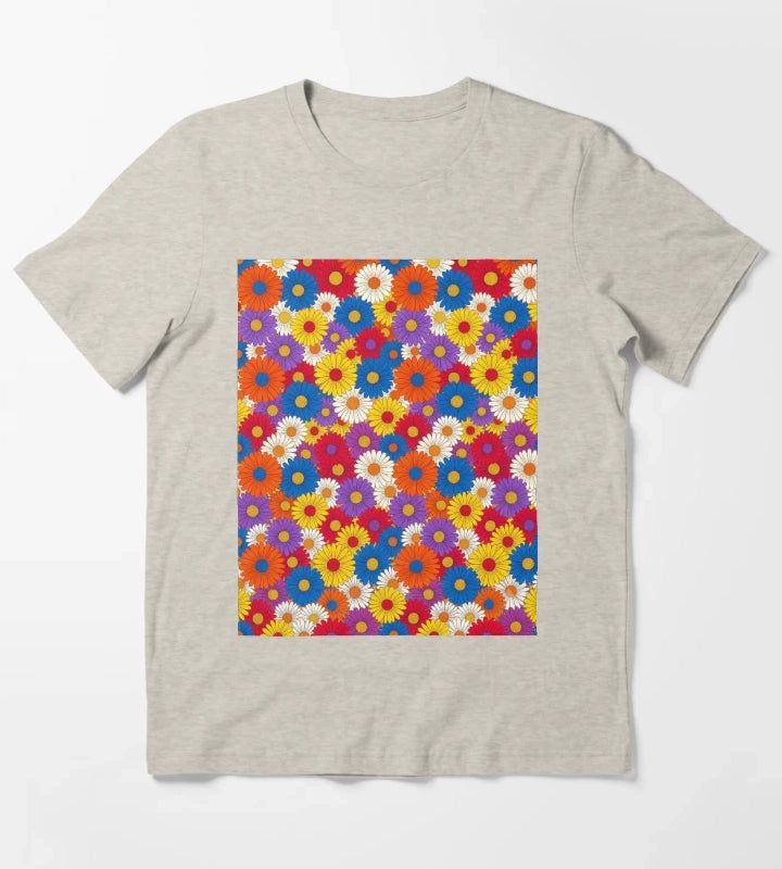 Retro Groovy Daisy Flower Pattern Colorful Seamless Floral Design T-Shirt Cream