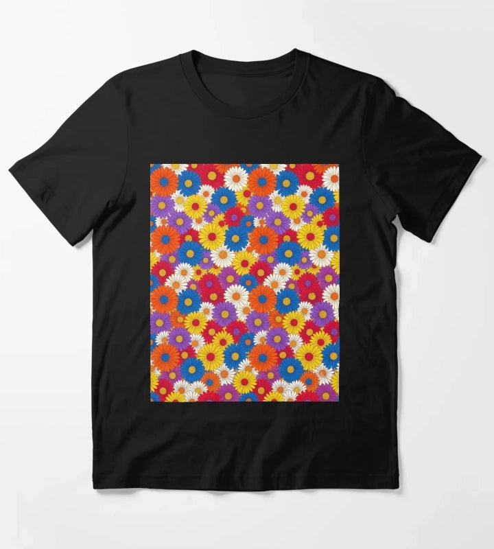 Retro Groovy Daisy Flower Pattern Colorful Seamless Floral Design T-Shirt