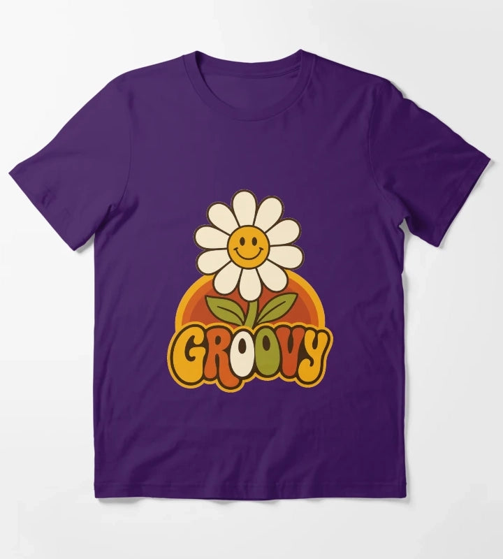 Retro Groovy Daisy Groovy 70s Aesthetic Design T-Shirt Purple
