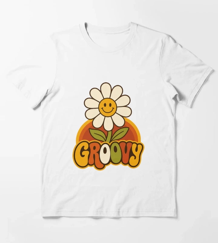Retro Groovy Daisy Groovy 70s Aesthetic Design T-Shirt White