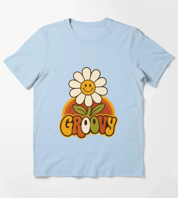 Retro Groovy Daisy Groovy 70s Aesthetic Design T-Shirt Sky Blue