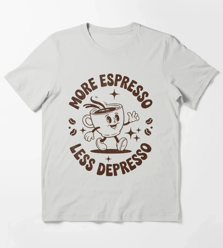 Retro More Espresso Less Depresso Coffeeholic T-Shirt Light Grey