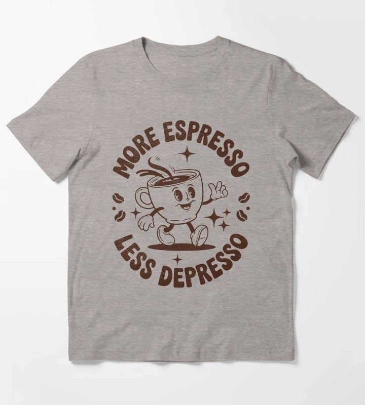 Retro More Espresso Less Depresso Coffeeholic T-Shirt Heather Grey
