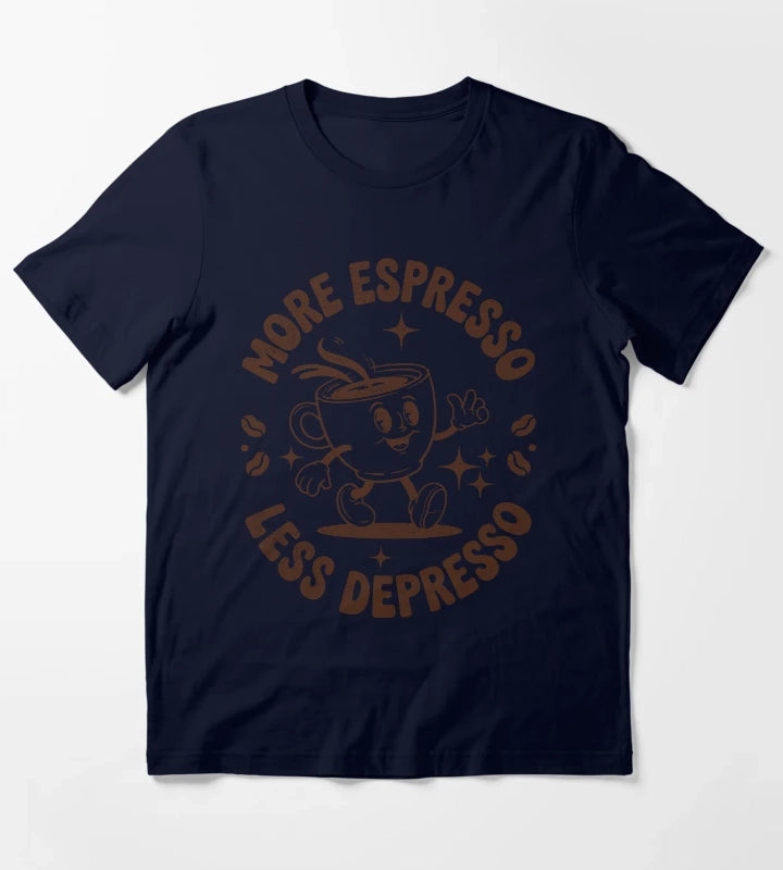 Retro More Espresso Less Depresso Coffeeholic T-Shirt Navy