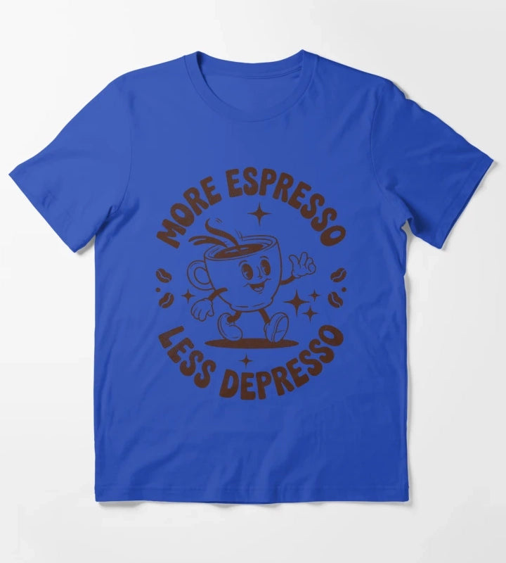 Retro More Espresso Less Depresso Coffeeholic T-Shirt Blue