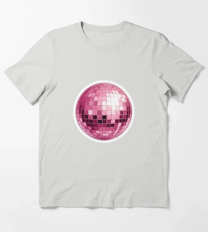 Retro Pink Smiley Disco Ball T-Shirt Light Grey