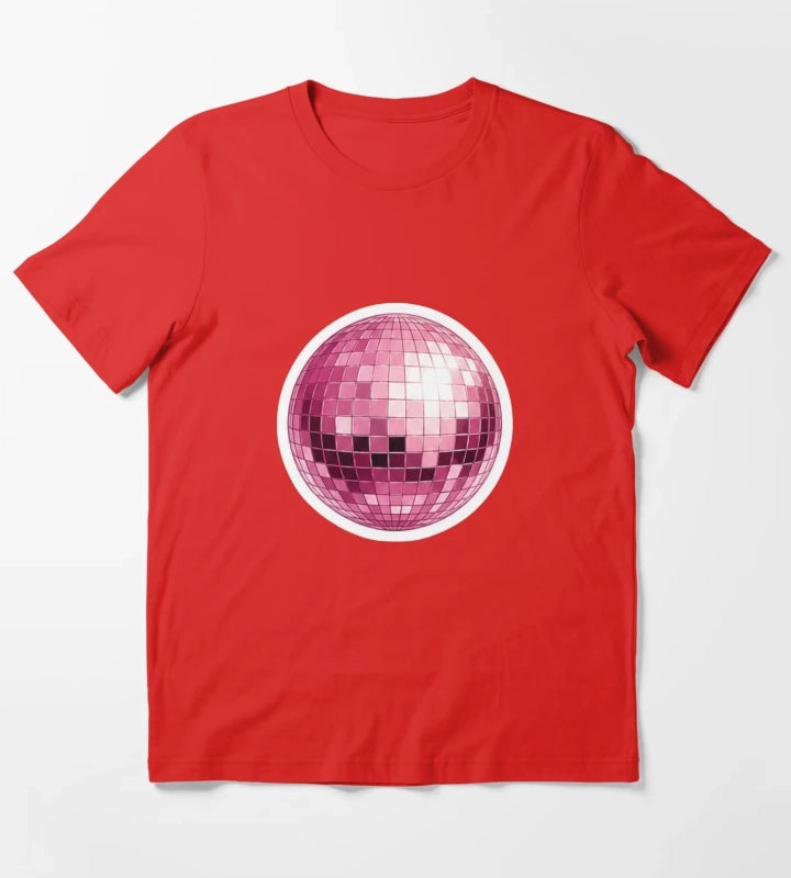 Retro Pink Smiley Disco Ball T-Shirt Red